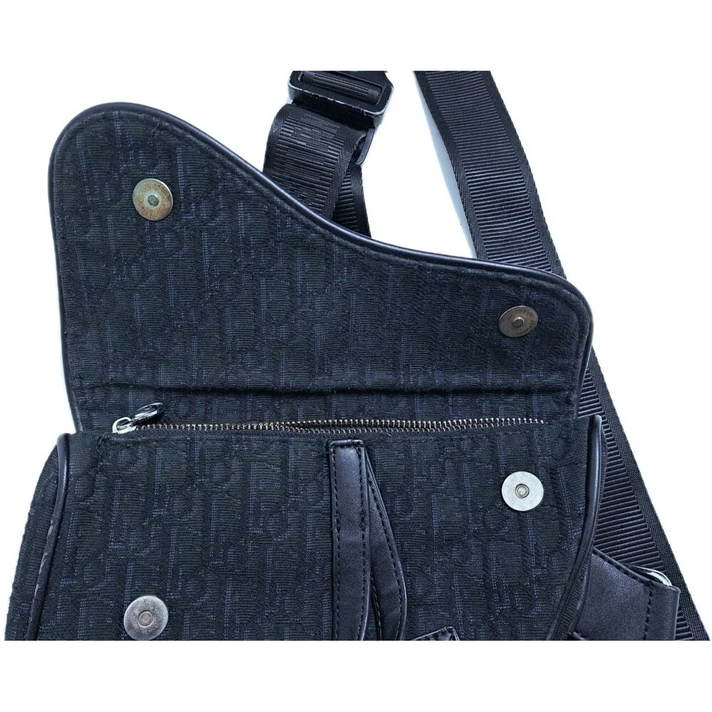 Mens Saddle Bag Black Oblique Jacquard Crossbody Logo Print